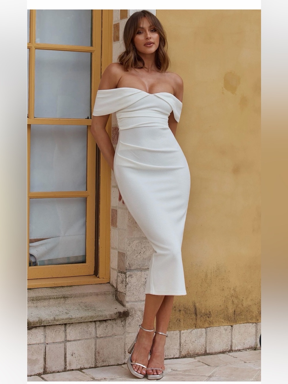 NWT Selfie Leslie “Lilliane” Off-Shoulder Midi Dress White XS